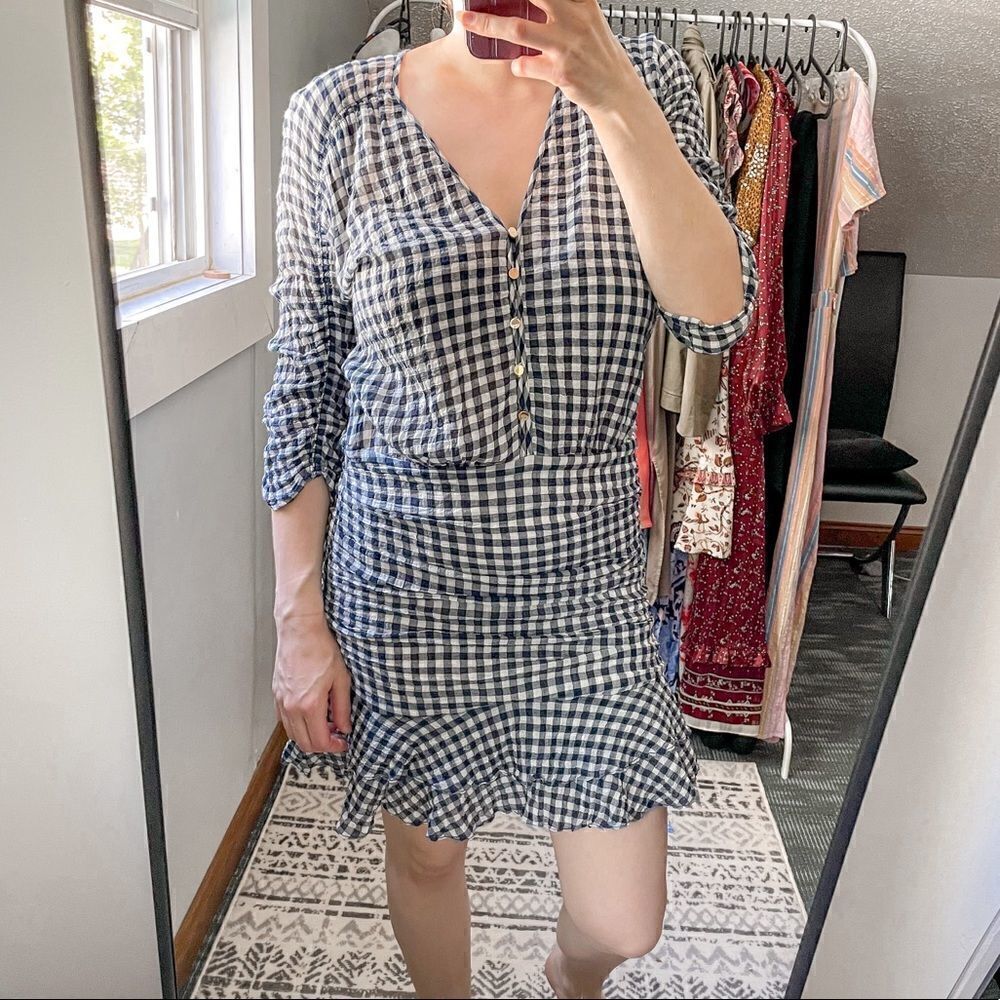 Veronica Beard Campbell Gingham Ruched Mini Dress 10